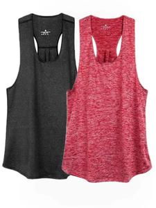 Sporty Women's Plain U Neck Tank Top, 2 Piece Set Casual Sleeveless Gym Tops Quick Drying Sports Vest for Yoga Gym Workout Running, Women Sport & Outdoor Clothing for Summer, Fitness Sport Outfits, Workout Apparel, Workout Activewear, Size Runs Small