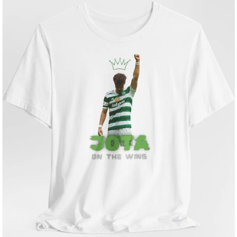 Jota on the Wing Football Shirt, Celtic Fans Graphic Streetwear Style Tee by Footkingz, Ideal Gift for Football and Soccer Lovers Gildan Heavy Cotton