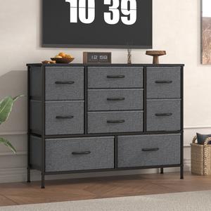 Glowlite Large 9 - Drawer Tall Fabric Dresser for Clothes: Crafted from Sturdy Metal Frame & Fine MDF Board, Ideal Storage Solution for Bedroom, Living Room & Office