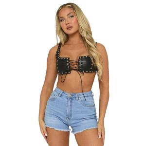 Fiorella Womenswear Rebellious Fashion Faux Leather Stud Detail Bralette