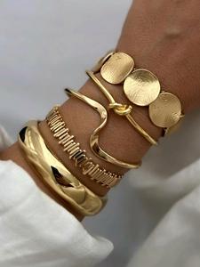 5 Piece Vintage Bold Geometric Wide Metal Bangle Set, Unique Daily Wear Gift for Women, Elegant Jewelry Accessory#Fashionweek#Fallfreshness，Mother's Day Gift