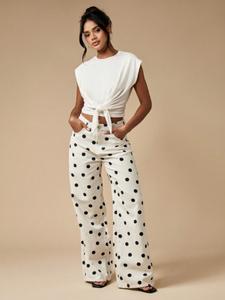 Women's Fashion Abstract Polka Dot Print Loose Pocket Casual Wide Leg Pants, Comfortable High Waist Trousers for Daily Wear