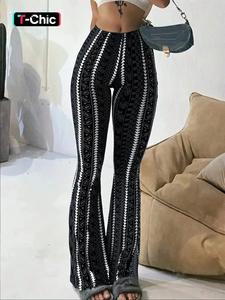 Women's Geometric Print Flare Leg Pants, Casual Comfy Bell Bottom Trousers for Daily Wear, Ladies Bottoms for All Seasons