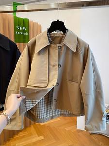 Women's Loose Fit Windbreaker Short Jacket Long Sleeve Solid Color Coat Suitable for All Seasons, Casual Fashion Outerwear