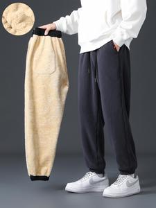 Men's Solid Drawstring Waist Thermal Lined Jogger Pants, Casual Comfy Pocket Trousers for Daily Wear, Men's Bottoms for Winter