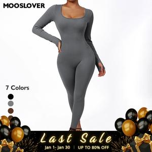 Mooslover UK Ribbed Yoga Jumpsuit Comfy Long Sleeve Workout Jumpsuit for Women【ChristmasOutfits】