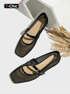 Women's Fashionable Solid Color Hollow Out Design Mary Jane Shoes, Casual Comfortable Square Toe Flat Shoes for Summer, Lightweight Breathable Shoes for Daily Wear, Girl