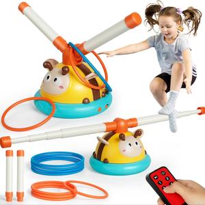 2-in-1 Musical Jump and Toss Ring Game Toy for Kids Stomping Rocket Launcher Indoor, Outside and Playroom Jump Toy with 4 Speeds With Remote Control Birthday Christmas Gift Unisex Appeal Outdoor Fun