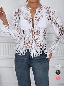 2026 Spring Summer New Women's Blouse, Sexy Hollow Out Bell Sleeve, Breathable Nightclub Top, Casual Fitted Long Sleeve Shirt, Asymmetrical