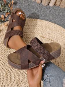 Women Sandals Beach Slide Sandals New Thick Bottom Braided Cross Casual Solid Color Slippers Springfresh