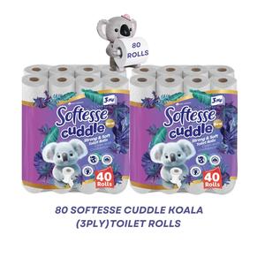 Luxury 80 SOFTESSE Cuddle KOALA Rolls 3Ply Ultra Advantage Pack with Degradable and Recyclable Wipes - Unscented - Set, Sheets