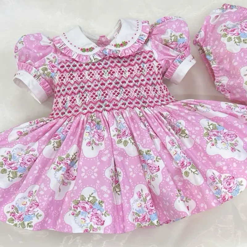 Pink Floral Smock Dress smocked