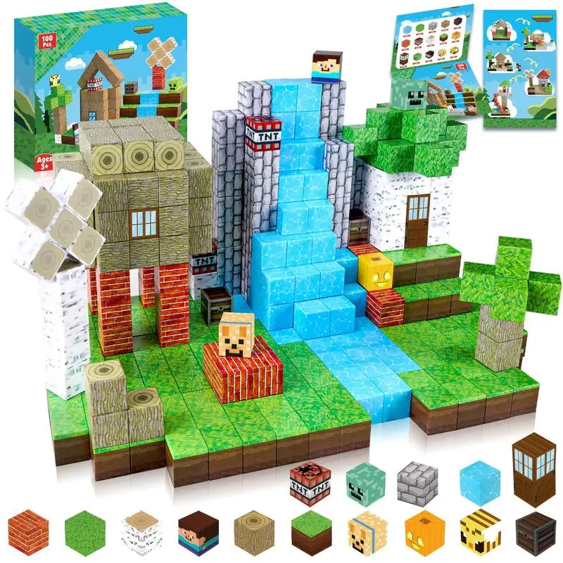 Blocks-48PCS Building Blocks  Tiles Stacking, Build Mine  World Set, Sensory Toys for over 3+ Kids Boys Girls ，Magic cubes blocks