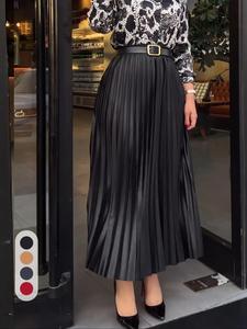 Women's Solid Color Pleated  Skirt, Elegant Formal Long Skirt for Work Office Business, Ladies Summer Clothes