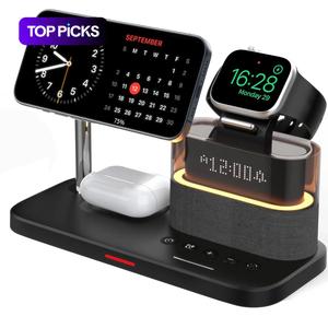 5-in-1 Wireless Charger, Multifunctional Wireless Charger with Clock, Magnetic Wireless Charger Stand for iPhone 15/14/13/12 Apple Watch Series Airpods 3 Pro 2, for Magsafe Charger