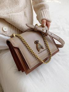 Women's Elegant Bee Patched Decor Chain Strap Crossbody Bag, Vintage Bee Decor Square Underarm Bag, Minimalist Temperament Quilted Design Shoulder Bag, Trendy Crossbody Bag for Daily Use, Crossbody Shoulder Purses, Casual Trendy Bag, PU Leather Bag