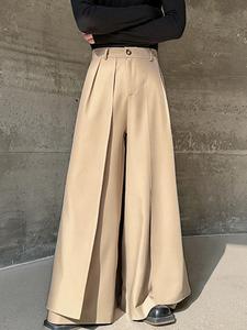 Men's Solid Color Wide Leg Pants, Loose Casual Comfy Button Trousers for Daily Wear, Streetwear Fashion Men's Bottoms for All Seasons