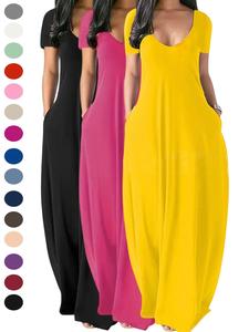 2026 Women's Long Nightgown, Coffee , Casual Round Neck short Sleeve PocketSleepwear, Soft Comfortable All-SeasonLoungewear