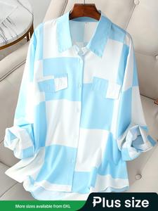 【Plus Size】 Plaid Print Button Front Shirt, Casual Long Sleeve Collared Top for Daily Wear, Women's Clothing for All Seasons