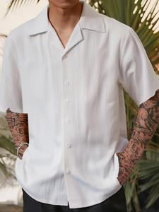 Men's Solid Color Short Sleeve Shirt, Loose Casual Comfy Breathable Top for Summer, Men's Clothes for Beach Vacation, Menswear