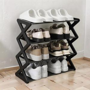 4-layer Stackable Shoe Organizer Storage Rack, 1 Count Simple Style Metal Tube Shoe Shelf, Home Organization, Storage Supplies for Household Home, Room Accessories, Organizing, Furniture, Shoe Storage System, Shoe Compartment