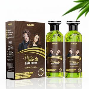 UNIK Professional Hair Color Gel Dark Brown 2x250ml Pack Ammonia-Free Safe Effective Dye for Men Women Grey Hair Coverage Easy Home Use