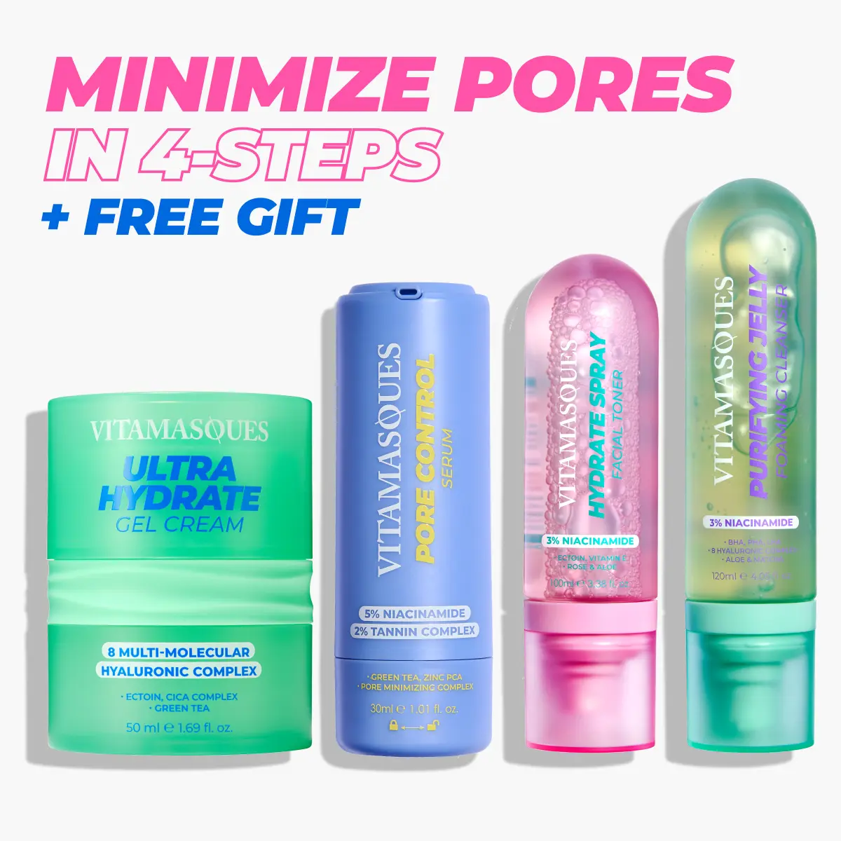Vitamasques Pore Control Skincare Set | Minimize Pores, Reduce Blackheads & Gently Exfoliate | Hydrating, Non-Stripping Cleanser Bundle with Niacinamide | Dermatologist Tested, Vegan-friendly & Cruelty-free made in Korea for Acne