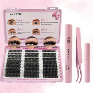 Individual Cluster Eyelashes Kit, 1 Set Mixed Length D Curl False Eyelashes with Eyelash Glue & Tweezers & Remover, Eye Makeup Enhancement Tool, Cosmetic