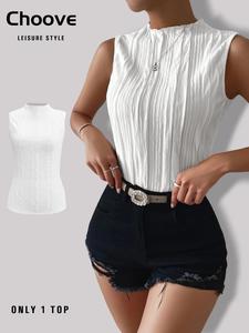 Women's Textured Lettuce Trim Mock Neck Tank Top, Casual Sleeveless Top for Summer, Ladies Clothes for Daily Wear, Womenswear