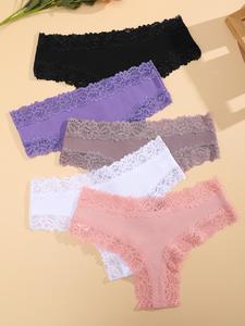Intimate Products, Women's Minimalist Solid Contrast Lace Panty, Lady Basic Soft Comfy Breathable Knicker for Daily Wear, Lace Underwear 2024, Women's Comfort Underwear for All Seasons, Womenswear, Panties for Women, Lace Underwear, Underwear for Women