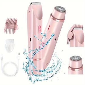 Bikini Trimmer for Women, Electric Shaver and Razor Rechargeable 2-in-1 Body and Facial Epilator, Dual Heads for Painless Trimming of Pubic Hair, Face, Underarms and Legs, Summer Gift, USB Rechargeable Trimmer