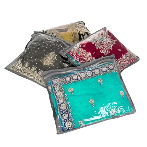 Clear Saree Clothes Garments Sari Storage Bags Wardrobe Organiser Sets of 10