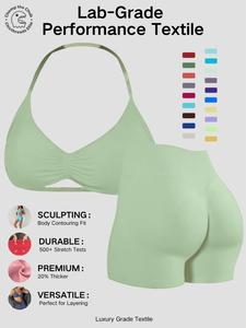Women's Two-Piece Set, Solid Color Halter Top & High Waist Shorts, Sporty Breathable Quick-Dry for Yoga Gym Workout Running, Sports Activewear Set