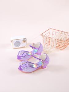 Girls' Cute Bowknot Design Glitter Decorated High Heel Sandals, Buckle Peep Toe Princess Shoes for Party, Elegant Heeled Sandals for Kids