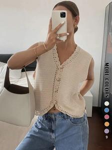 Women's Plain Crop Sweater Vest, Casual Sleeveless Cropped Knitwear for Spring & Fall, Fashion Women's Knit Clothing for Daily Wear
