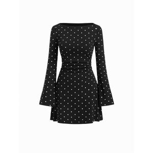 Cider Cotton-blend Boat Neck Polka Dot Ruched Bell Sleeve Mini Dress #Spring Fits Week