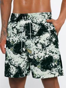 Men's Marble Print Drawstring Waist Shorts, Loose Casual Comfy Breathable Shorts for Summer, Men's Bottoms for Beach Vacation
