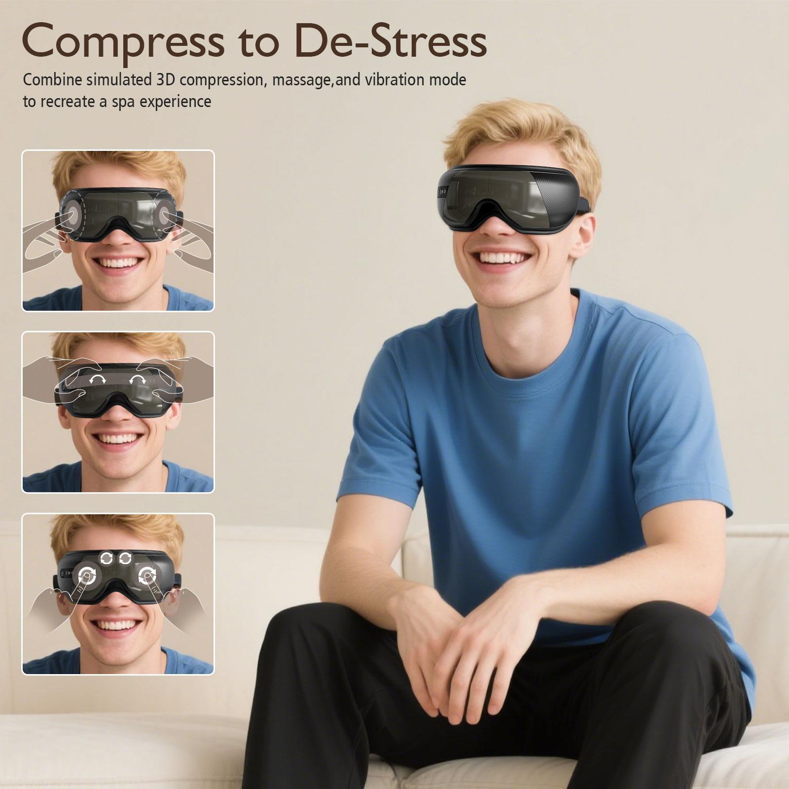 Rechargeable Eye Massager with Heat, Balloon Air Compression & Bluetooth Wireless Music, Foldable Portable Design, Ideal for Gamers, Students, Office Workers, Perfect Gift for Family & Friends