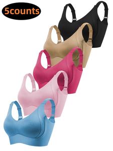 Women's Solid Color Wireless Bra, Comfortable Breathable Push Up Bra, Soft Lightweight Lingerie for All Seasons, Womenswear, Summer, Adjustable Bra, Underwear