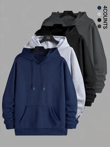 Men's Solid Drawstring Pocket Hoodie, Casual Loose Long Sleeve Hooded Sweatshirt for Spring & Fall, Fashion Men's Clothes for Daily Wear