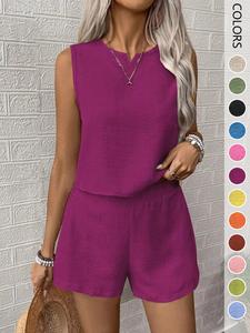 Women's 2-Piece Set, Casual V-Neck Sleeveless Top and Wide Leg Pants, Summer Loose Fit, Home Wear, Office, Vacation, All Seasons