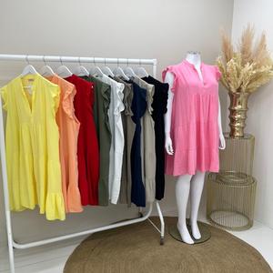 VIRGO BOUTIQUEseren - Frill Shoulder V Neck Cheesecloth Smock Dress