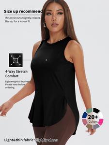 Women's Solid Color Asymmetrical Hem Sports Tank Top, Casual Curved Hem Sleeveless Round Neck Sports Top for Yoga Gym Workout Running, Ladies Sportswear Fitness for All Seasons, Breathable Workout Tops