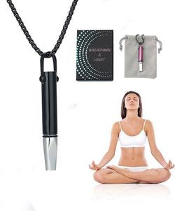 QS2058Yoga Meditatio Breathing Necklace Round Tube Built-inCotton Core Assisted Yoga Meditation DecompressionMindfulness Jewelry Titanium Steel Pendant
