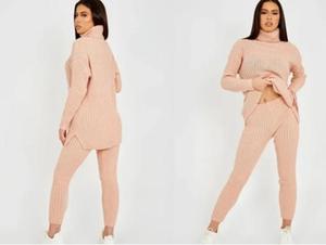 Findfashion Women's Roll Neck Knitted Top And Trouser Co-Ord Set For Ladies One Size