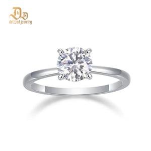 Delzzad S925 1-2ct Round VVS Synthetic Moissanite Solitaire Four-Prong Ring Band Engagement Wedding Promise ring Valentine's Day Gifts For Her
