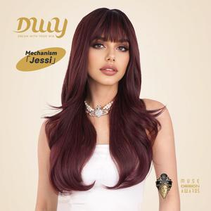 Jessi-DWY Machine Made Long Natural Wavy Glueless Synthetic Wig with Bangs for Women 4 Shades 26 Inches