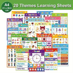 20 Educational Posters for Kids with Protective Film, Alphabet Learning Chart, Abc Letters, Numbers, Colors, Animals, Weather, Perfect for Preschool Classroom Decor