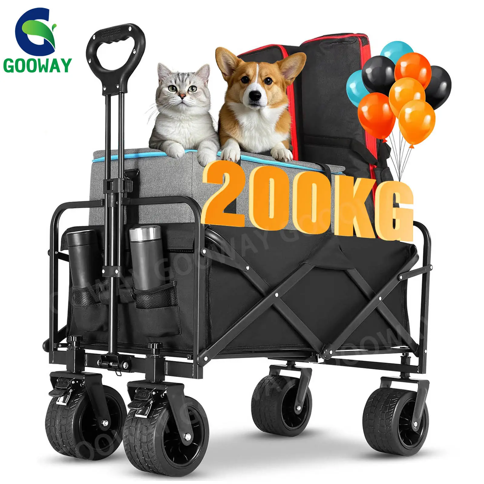 GOOWAY 200KG Heavy Duty 10" Rubber Wheel Foldable Trolley Cart Wagon Garden Beach Camping Festival UK Heavy Duty Wheel Folding Fishing Trolley Pull Cart Garden Camping Festival Beach