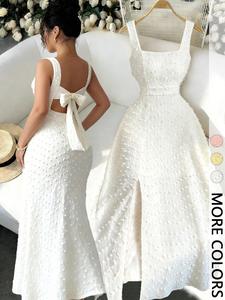 Women's Sleeveless Square Neck Side Slit Long Dress, Plain Casual Style, Essential for Wedding Outfits, Weddings & Parties, Perfect for Special Occasions